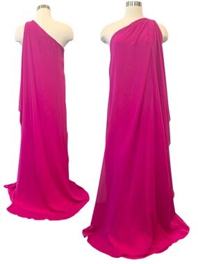Halston Heritage One-Shoulder Fuchsia Silk Gown